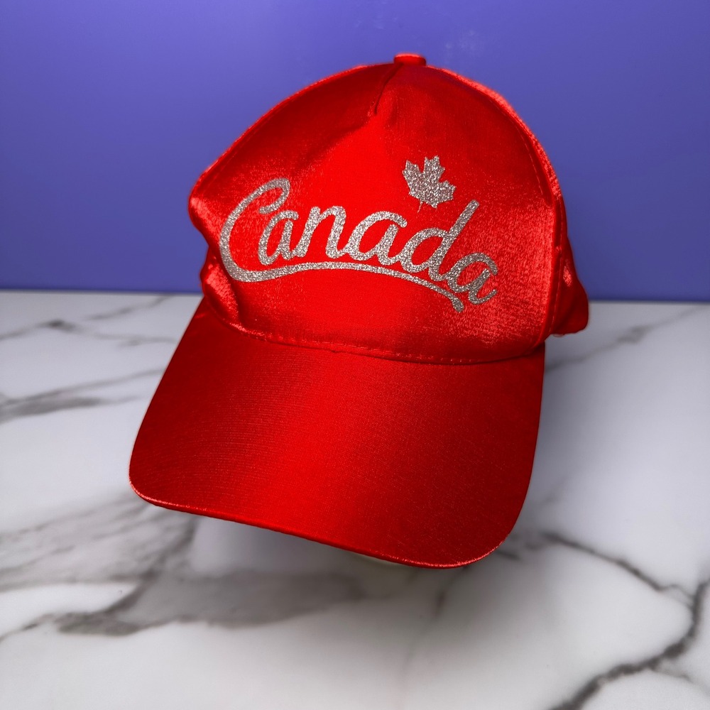Red Canada‎ Baseball Cap Sparkle Script Maple Leaf Souvenir Adjustable Hat NWT